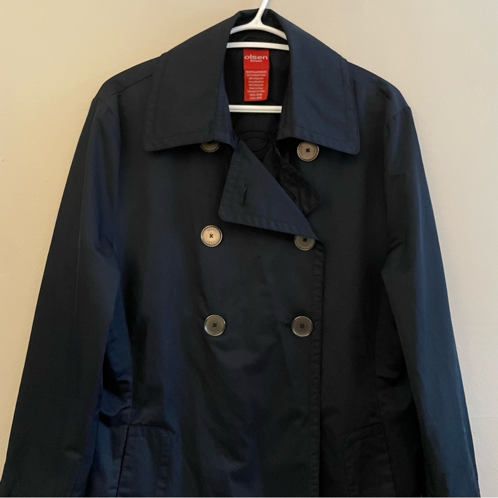 Olsen Europe Midnight Black Double-Breasted Mid-Length Pea Coat – Size 12 EUC - Picture 4 of 14